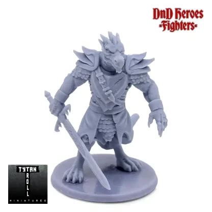 Male Dragonborn Fighter DnD Heroes 3D Print Resin Simtasia