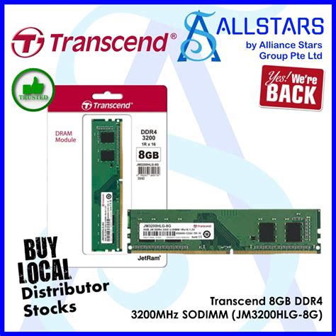 Transcend 8GB DDR4 3200MHz 1Rx16 Desktop (JM3200HLG-8G) (Ltd Lifetime ...