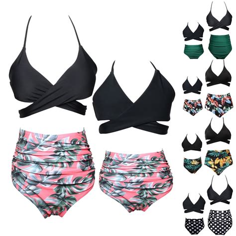 GYRATEDREAM Daughter Mommy Matching Two Pieces Bikini Set Tie Low Bathing Suit Floral Halter