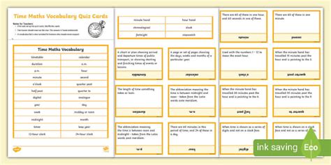 Time Maths Vocabulary Quiz Cards Lehrer Gemacht Twinkl