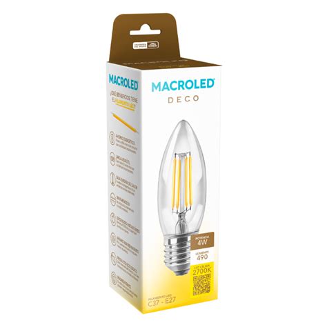 Lampara Vela Led Vintage Macroled 4W E27 2700K Luz Cálida MACROLED