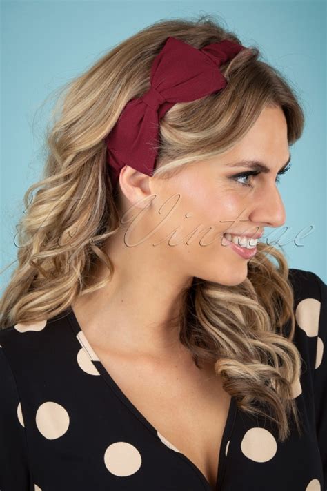 Banned Retro 50s Dionne Bow Head Band In Burgundy Shop At Topvintage