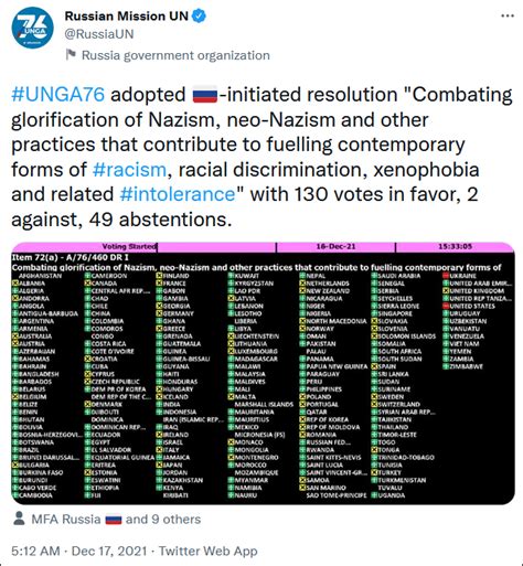 联合国通过“反对美化纳粹主义”决议案，仅美乌投反对 俄罗斯 美国 包括