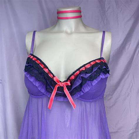 Purple Mesh Lingerie Slip Dress With Pink Velvet And Depop