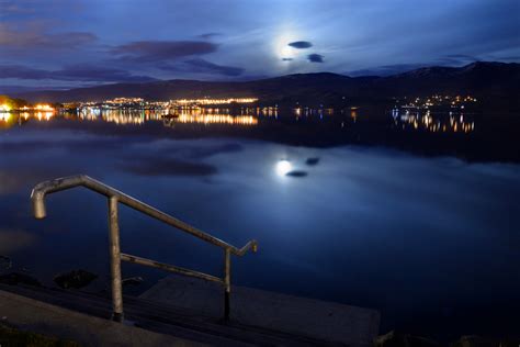 Wallpaper City Blue Moon Reflection Night Stairs Landscape