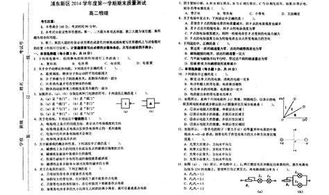 上海市浦东新区2014 2015学年度高二第一学期期末质量测试物理试题含答案word文档在线阅读与下载无忧文档