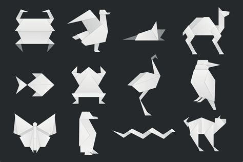 White origami animals. Cute folded origami animals, traditional ...