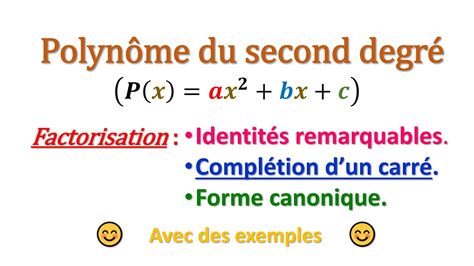 Polynôme du second degré Factorisation par complétion dun carré