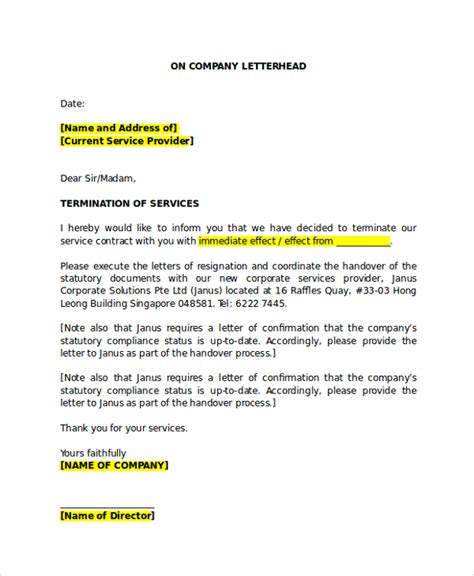 Free 15 Sample Service Termination Letter Templates In Pdf Ms Word