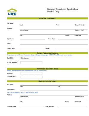 Fillable Online Summer Residence Application Fax Email Print PdfFiller