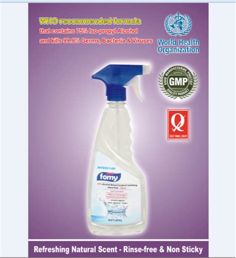 FOMY 75 Isopropyl Alcohol Based Hand Rub Sanitizer And Disinfectant