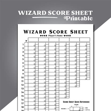 Wizard Score Sheet Wizard Card Game Score Sheet Printable Wizard