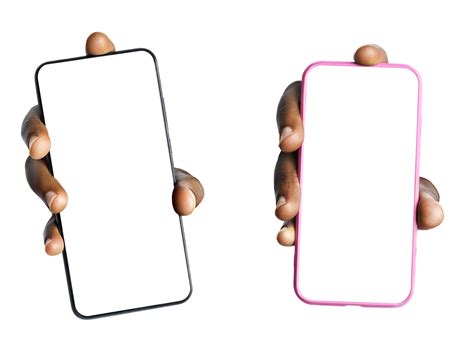 Black Male Hand Holding Phone Facing Camera Isolated On Transparent