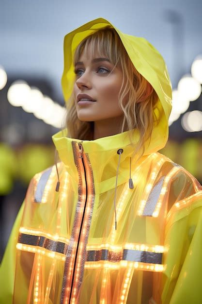 Premium Photo A Woman Wearing A Yellow Rain Coat