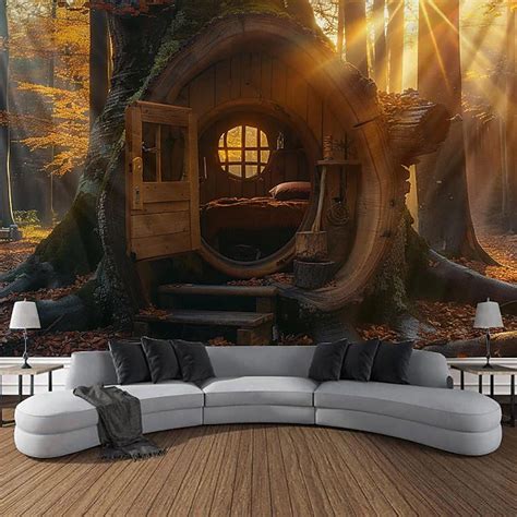 Hobbit Tree Houses Hanging Tapestry Wall Art Large Tapestry Mural Decor