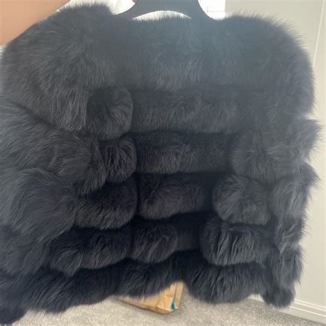 Dark grey fox fur coat - Depop