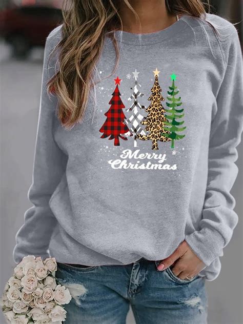 Women Christmas Top Printed Multicolor Long Sleeve Plus Size Hoodies