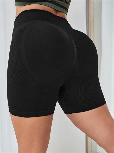 Yoga Basic Plus Wideband Waist Scrunch Butt Sports Shorts Shein Usa