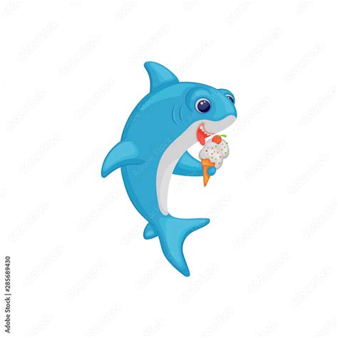 Cute cartoon baby shark eating ice cream Stock Vector | Adobe Stock