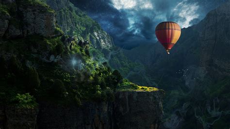 Hd Wallpaper Orange Hot Air Balloon Digital Art Nature Hot Air Balloons Hd Wallpaper