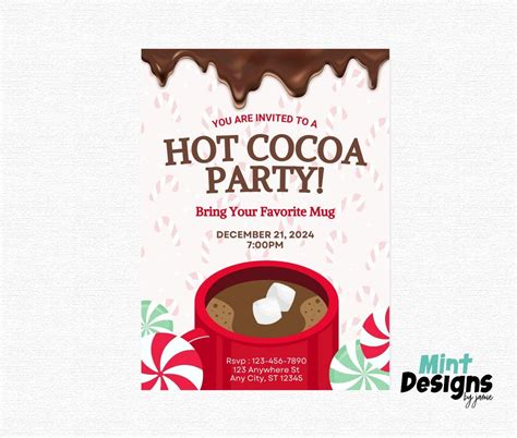 Editable Hot Cocoa Party Invitation Hot Cocoa Themed Invite Canva