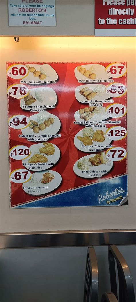 Menu At Roberto S Restaurant Iloilo City Jm Basa St