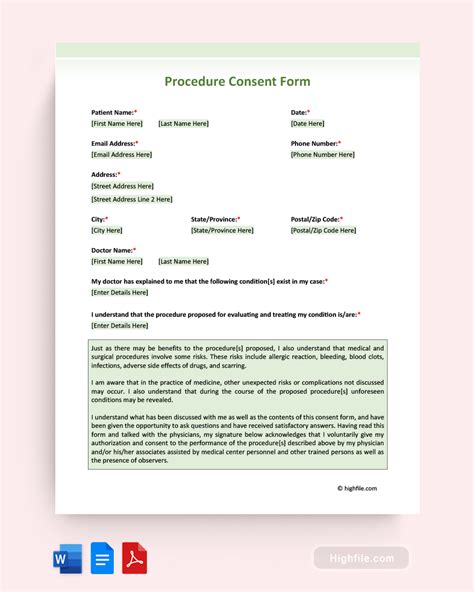 Procedure Consent Form Template Word Pdf Google Docs