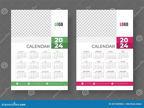 Print Ready One Page Wall Calendar Template Design For Stock