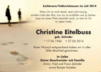 Traueranzeigen Von Christine Eitelbuss Schwarzw Lder Bote Trauer