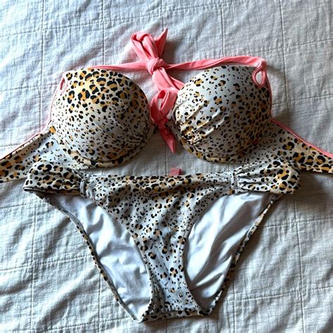 Victoria S Secret Swim Victorias Secret Peach And Leopard Print Pushup Bikini Poshmark