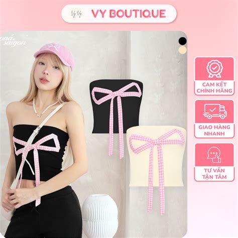 HỎA TỐC Áo Ống Đính Nơ Caro Hot Trend Shopee Việt Nam