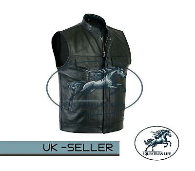 Mens Motorbike Soa Real Leather Waistcoat Motorcycle Biker Cut Off