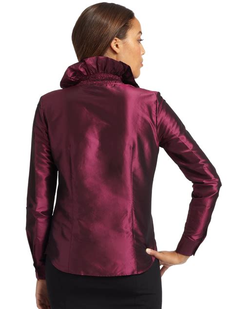 Lyst Lafayette 148 New York Tessa Silk Taffeta Blouse In Purple