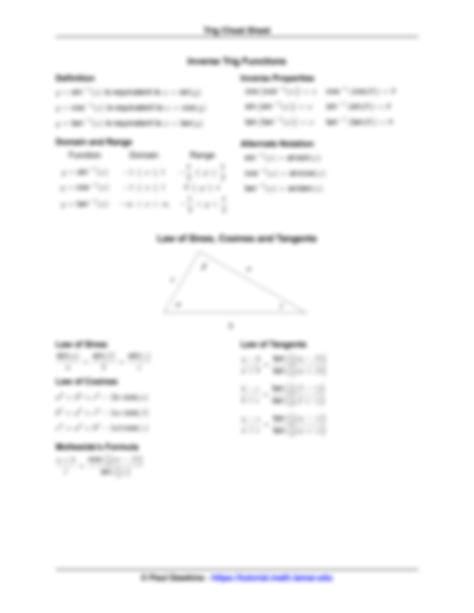 Solution Trig Cheat Sheet Studypool