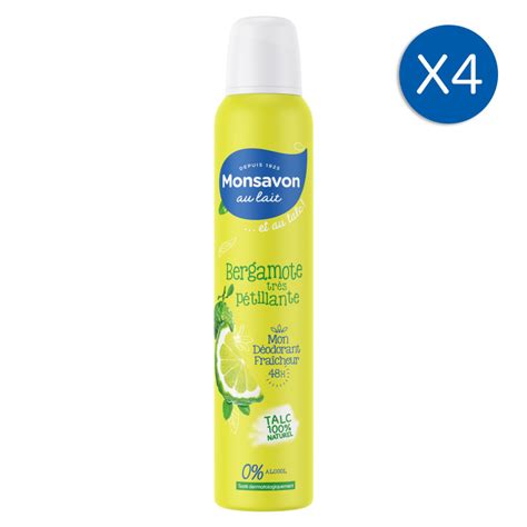 4 Déodorants Sprays Monsavon Talc Bergamote 24h Lot de 4x100ml