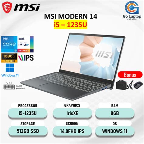 Jual MSI MODERN 14 I5 1235U IRISXE 16GB 512SSD 14 0FHD IPS W11 ORIGINAL