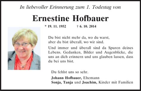 Traueranzeigen Von Ernestine Hofbauer Mittelbayerische Trauer