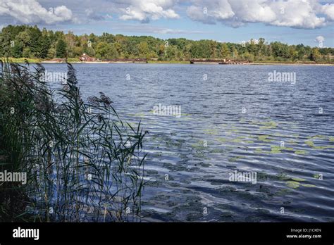 Ship Wrecks Around Bank Of Backwater Of Pripyat River In Chernobyl Town