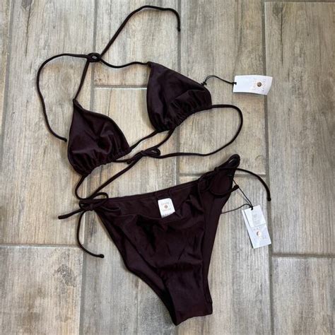 Shade Shore Swim Shade Shore Dark Brown Triangle Top Cheeky Bikini Set Medium 8 Nwt Poshmark