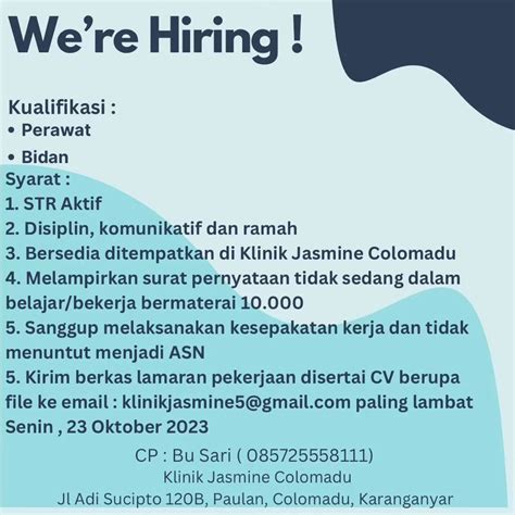 Lowongan Kerja Oktober 2023 Bidan Klinik Jasmine Colomadu INFO LOKER SOLO