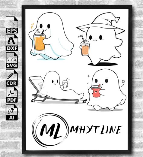 6 Cute Ghosts SVG Bundle Ghost Silhouette Png Vector Commercial Use