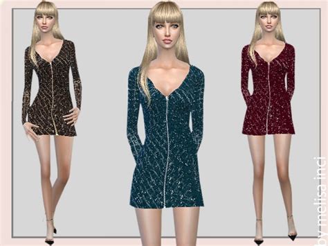 The Sims Resource Sequin Zip Front Mini Dress By Melisa Inci • Sims 4 Downloads