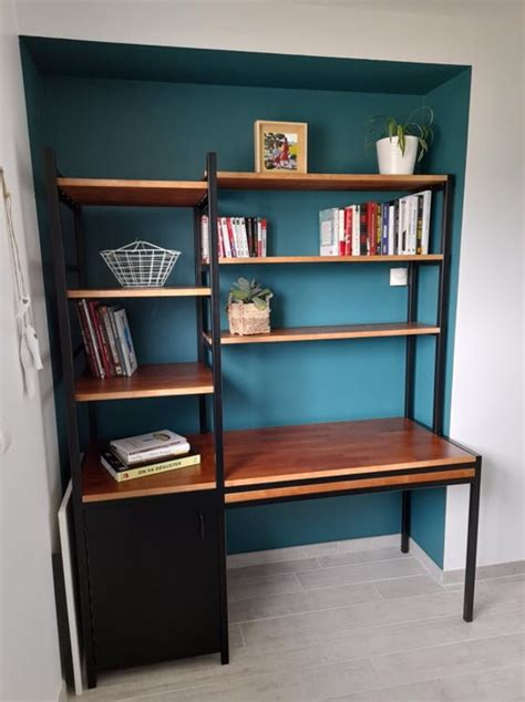 Desk With Industrial Style Metal and Wood Shelves - Etsy