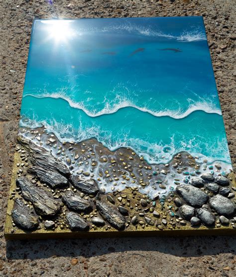 D Ocean Resin Art Resin Painting Sea And Golden Beach Etsy