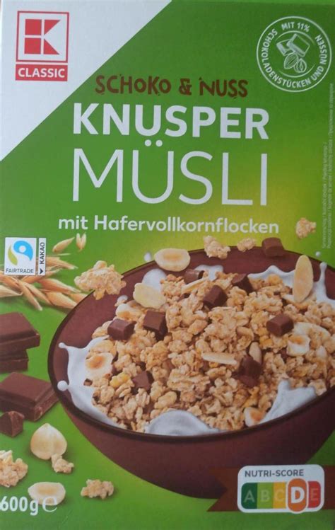 Knusper Müsli Schoko Nuss K Classic kalórie kJ a nutričné hodnoty