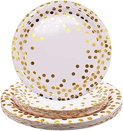 Topways White Gold Birthday Decorations Paper Plates Set And