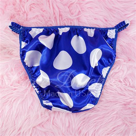 Classic S Cut Polka Dot Royal Blue And White Vintage Style Satin String Bikini Sissy Panties