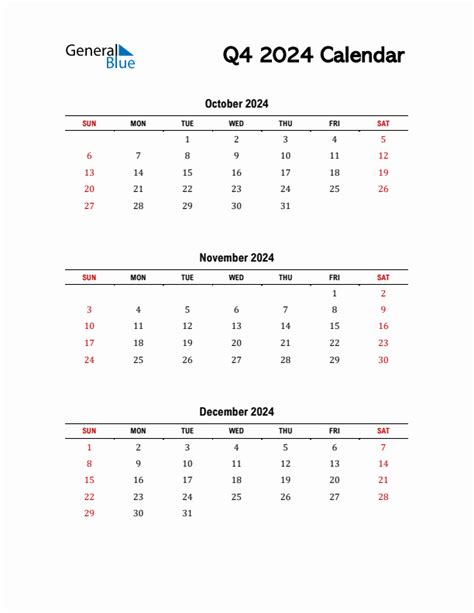 Q4 Quarterly Calendar 2024 In Pdf Word Excel