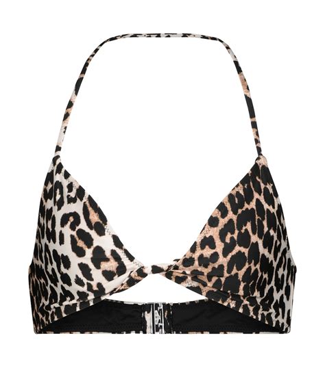 Leopard Print Triangle Bikini Top In Beige Ganni Mytheresa