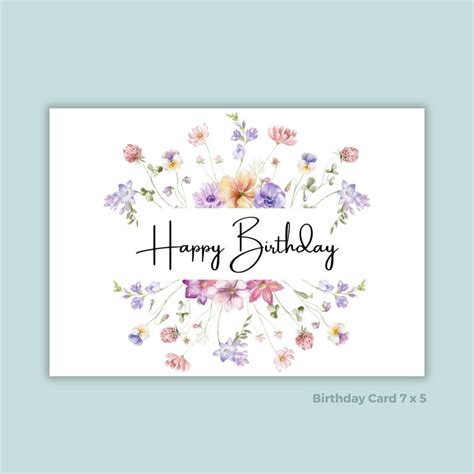 Printable Birthday Card With Flowers, Floral Birthday Card, Printable ...